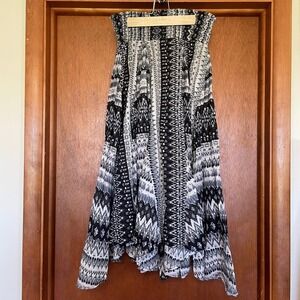 Whimsigoth Black White Abstract Tribal Print Indie Hanky Hem Y2K Midi Skirt SM